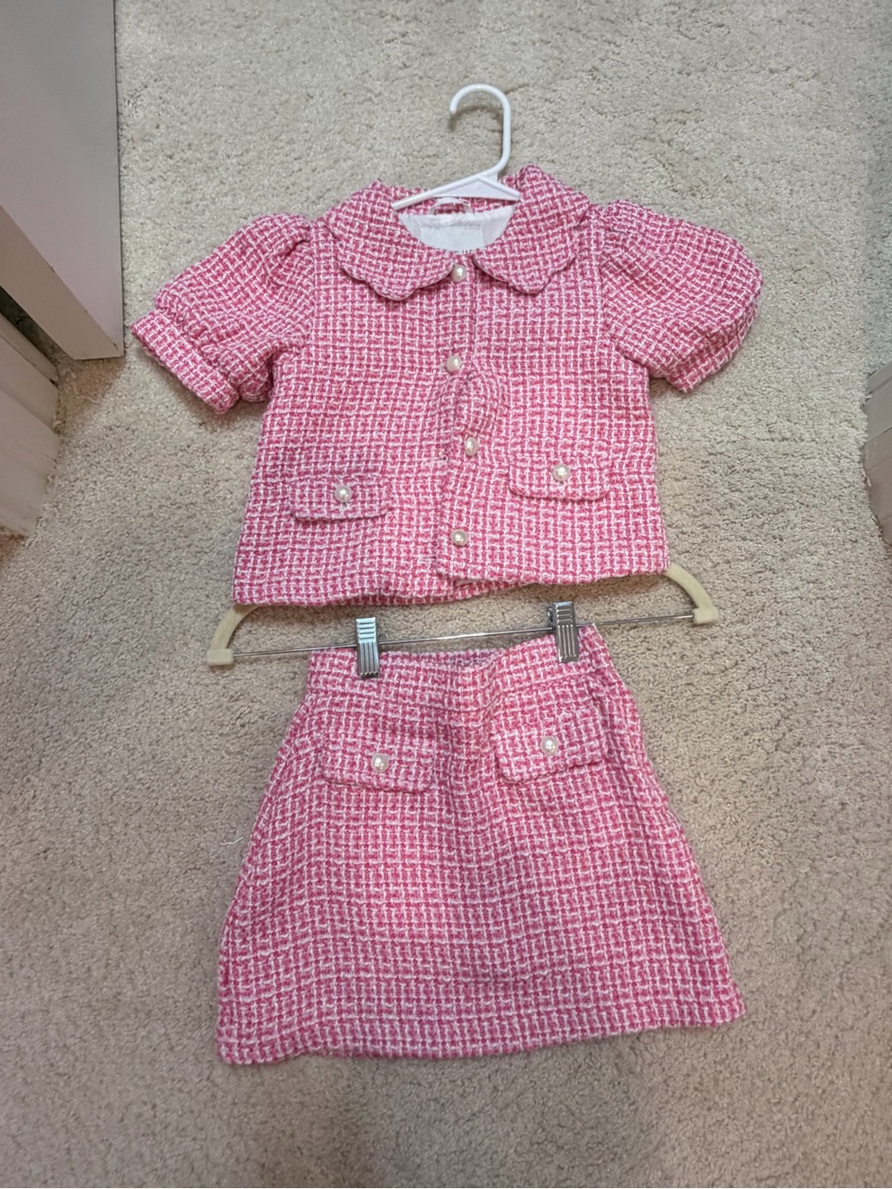 Janie and Jack Pink and White Tweed Coat